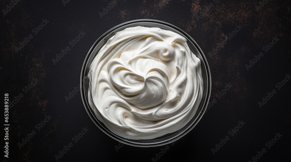 Whipped cream for cakes in a glass bowl. ai generative Whipped cream for cakes in a glass bowl. ai generative