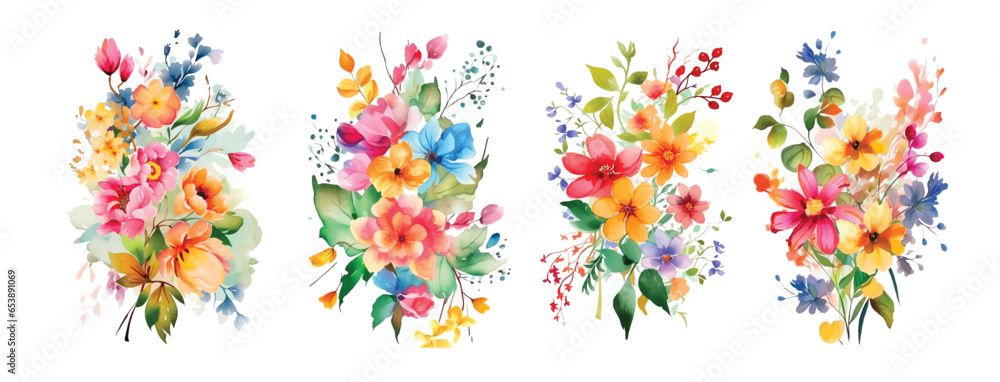 Flowers bouquet watercolor paint collection Flowers bouquet watercolor paint collection