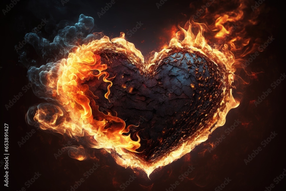 Fototapeta premium Burning heart on a dark background