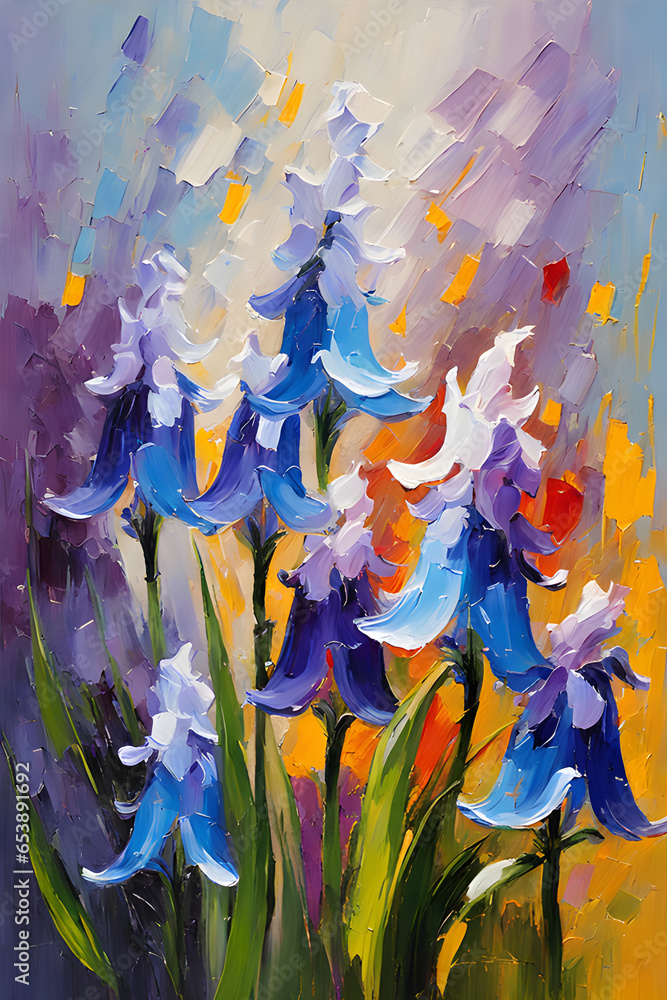 Bluebell flower painting. Palette knife