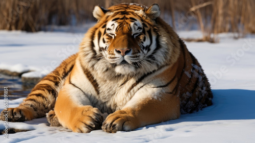 siberian tiger in snow. Generative Ai