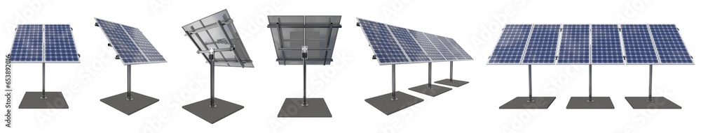 Solar panels over a transparent background. 3D render. - obrazy, fototapety, plakaty 