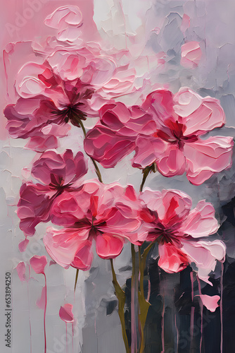 Geranium flower painting. Palette knife