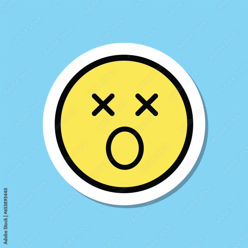 Yellow Loser Face Sticker Isolated on Cyan Background Yellow Loser Face Sticker Isolated on Cyan Background