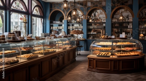 a contemporary bakery with delectable pastries and charming decor, enticing customers with the aroma of freshly baked goods © Muhammad