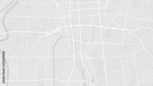 Background Nagoya map, Japan, white and light grey city poster. Vector map with roads and water. Widescreen proportion, flat design roadmap.