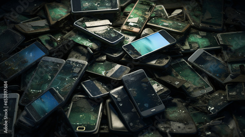 Heap of old waste smartphones, Generative Ai