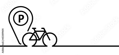 parking, pin location logo. Letter P Parking Symbol. Cycling line pattern banner. Vehicle, traffic signboard. Cyclist logo sign. Cycling symbol. Vector bike. Mountain biker, touring route.