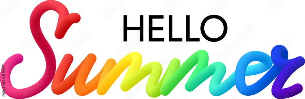 Hello summer fluid 3d twist text made of blended colorful circles. Hello summer fluid 3d twist text made of blended colorful circles.