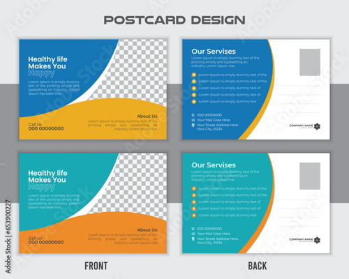 Creative modern medical healthcare postcard design template. photo