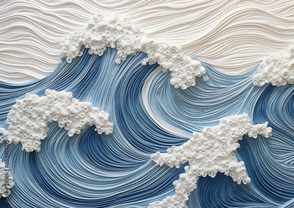 closeup paper sculpture wave clouds pristine rippling oceanic waves ...