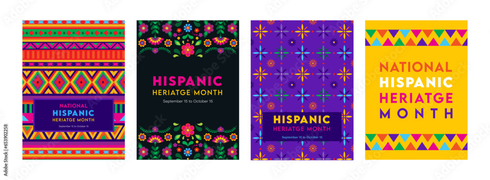 custom made wallpaper toronto digitalHispanic heritage month. Vector web banner, poster, card for social media, networks. Greeting with national Hispanic heritage month text, flowers on floral pattern background. Vector illustration