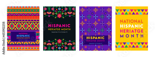 Hispanic heritage month. Vector web banner, poster, card for social media, networks. Greeting with national Hispanic heritage month text, flowers on floral pattern background. Vector illustration