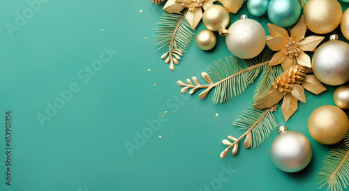 Pink and green 3D render Christmas background with balls and gift boxes and christmas tree. Christmas white background with christmas balls and decoration - 3d rendering. Generative ai