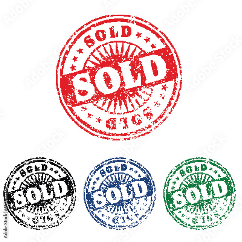 Vintage SOLD Stamps Set with Grunge Texture and Different Colors