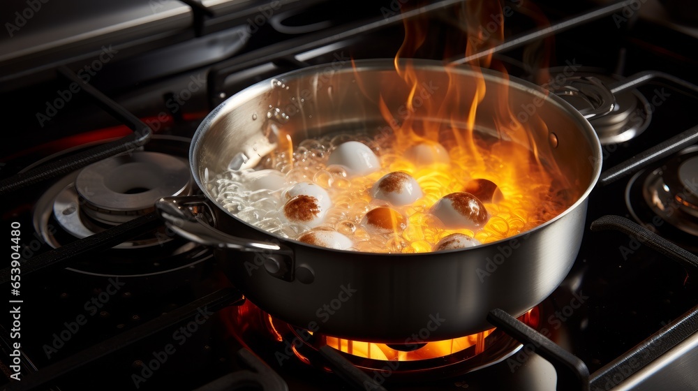 Boiling eggs in a saucepan on a gas stove
Boiling eggs in a saucepan on a gas stove
