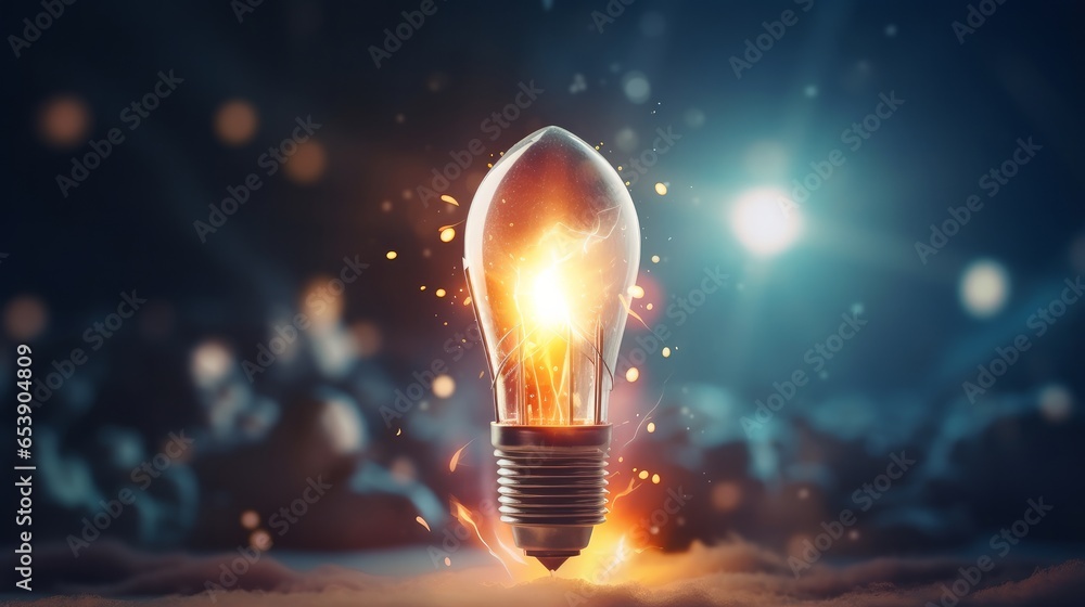 Concept of inspiration and innovation with rocket light bulb on a dark background. Entrepreneurship and achieving goals. Unleashing human creativity for success in business - obrazy, fototapety, plakaty 