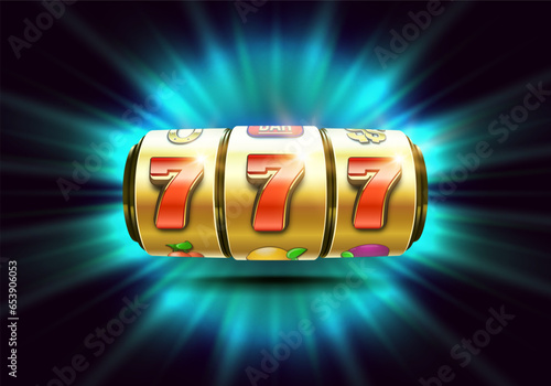 Slot machine. Lucky seven on slot machine. Vector illustration.