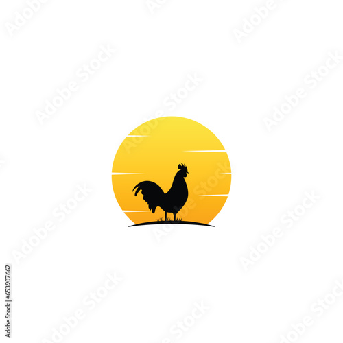 Rooster and sunset vector graphics