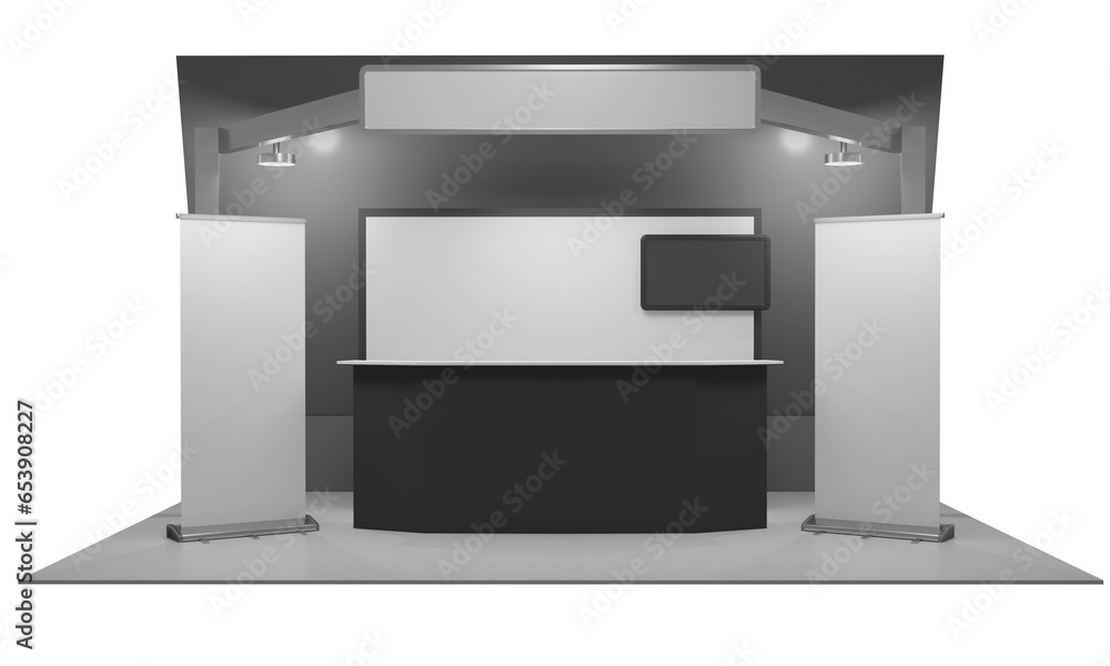 Simple Fair Trade Booth, Retail Trade Stand With Roll-Ups, 3D rendering Simple Fair Trade Booth, Retail Trade Stand With Roll-Ups, 3D rendering