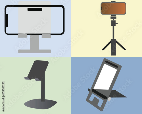 A set of icons for phone holders For site design, a flat set of vector icons representing holders for phones