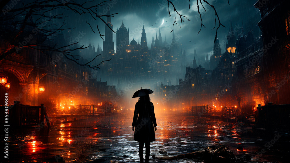 Fototapeta premium halloween background with a spooky scary city