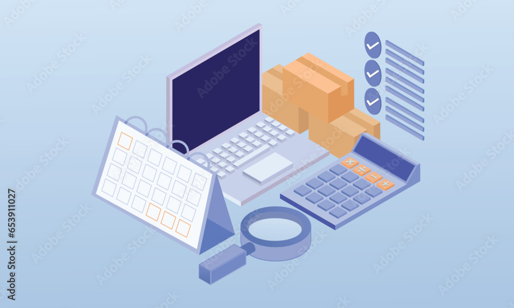 3D Model of Inventory Control.on blue background.3D design.isometric vector design Illustration. 3D Model of Inventory Control.on blue background.3D design.isometric vector design Illustration.