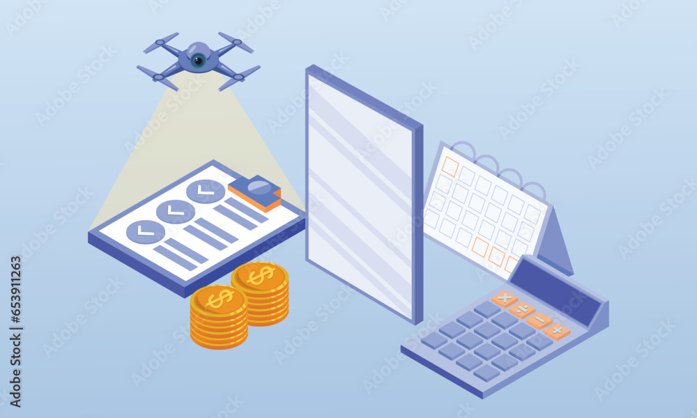 3D Online Payroll.on blue background.3D design.isometric vector design Illustration. 3D Online Payroll.on blue background.3D design.isometric vector design Illustration.