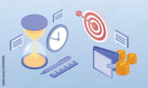 Isometric time system.on blue background.3D design.isometric vector design Illustration.