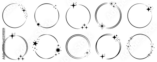 Star circle frame set. Stars round frames. Vector illustration isolated on white background