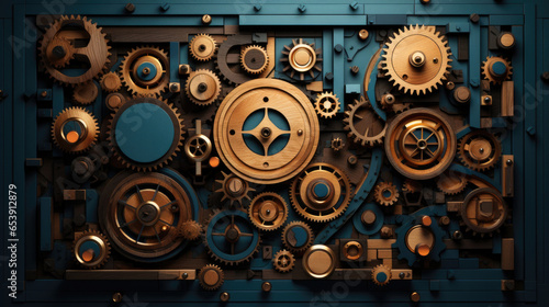 A mechanism made up of gears symbolizing teamwork in business and the dependence of success on the team, Generative AI photo