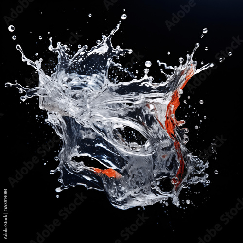 In the realm of high-speed photography, a captivating splash effect freezes the precise moment when water collides dramatically against a pitch-black background, creating.Generative AI Illustration.