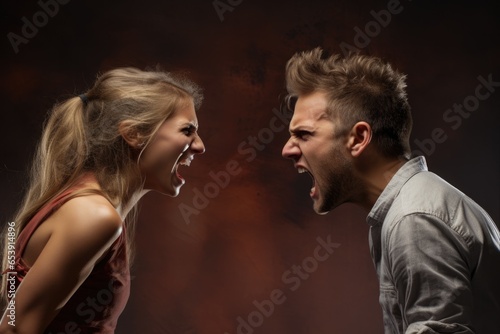 Angry Young Couple's Studio Conflict: Yelling Each Other © AIGen