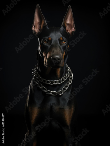 portrait of a black dog Doberman Pinscher