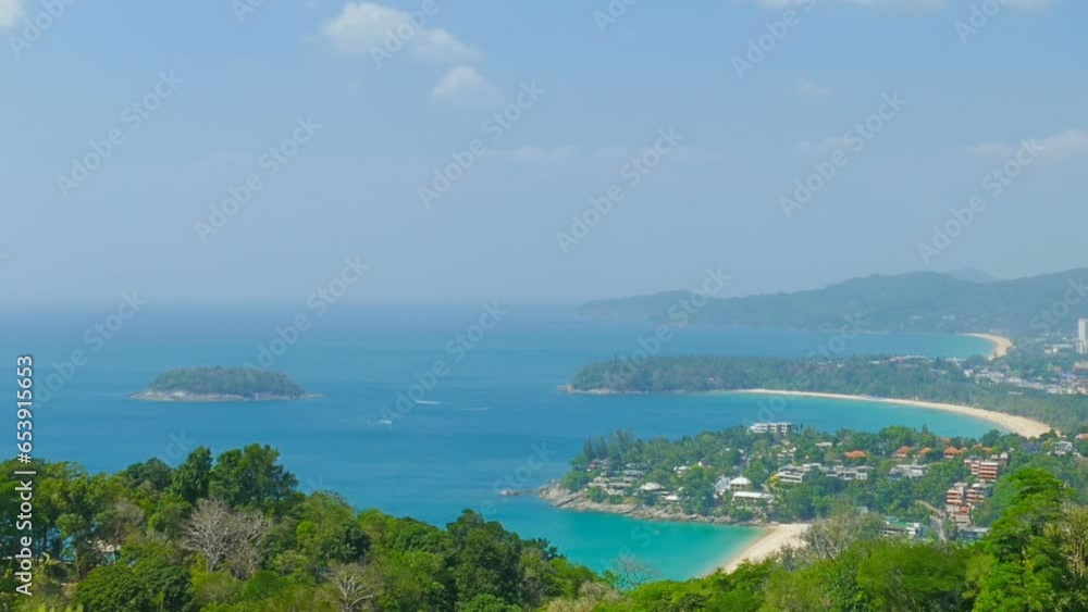 Beautiful turquoise ocean and coastline from high view point. Kata and Karon beaches, Phuket, Thailand, panorama Beautiful turquoise ocean and coastline from high view point. Kata and Karon beaches, Phuket, Thailand, panorama