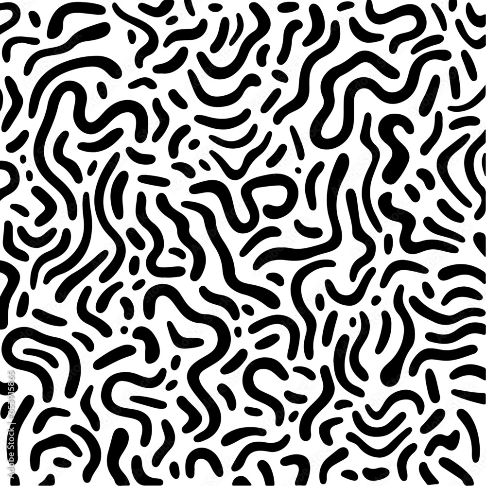 Squiggly lines seamless pattern in a simple childish scribble backdrop. Abstract geometric pattern with curved lines, squiggles in a creative abstract kid drawing. Doodles and scratches banner