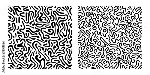 Abstract geometric pattern with squiggles and curved lines. Simple childish scribble backdrop. Creative abstract kid drawing. Doodles and scratches banner. Squiggly lines seamless pattern