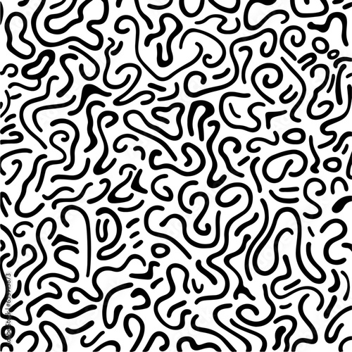 Doodles and scratches banner with squiggly lines seamless pattern. Abstract geometric pattern with curved lines  squiggles. Simple childish scribble backdrop. Creative abstract kid drawing