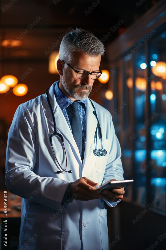 Doctor using digital tablet, modern technology in medicine and healthcare concept on blue background | Generative AI Doctor using digital tablet, modern technology in medicine and healthcare concept on blue background | Generative AI