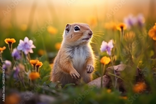 Lovely squirrel in grass photo