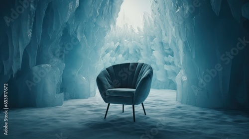 Poltrona isolada em uma caverna de gelo