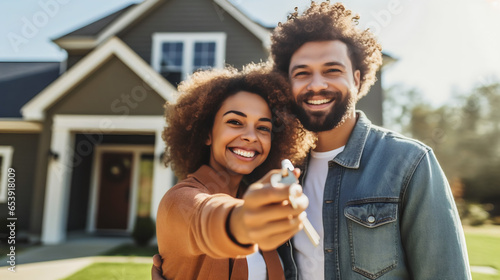 Achat maison couple heureux, signature crédit immobilier, vente immo