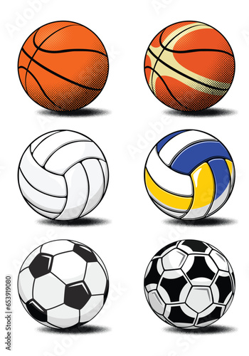 Sport Balls classic and modern. Icon set Of Soccer, Basketball, Volleyball, Baseball Sport Balls. Vector on transparent background