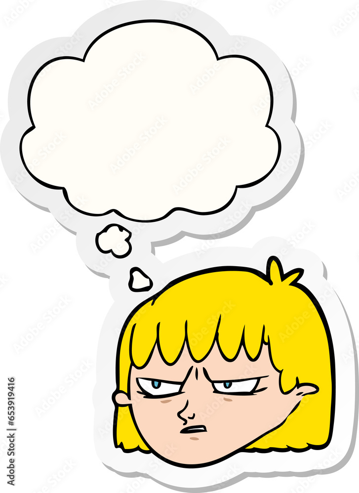 cartoon angry woman with thought bubble as a printed sticker cartoon angry woman with thought bubble as a printed sticker