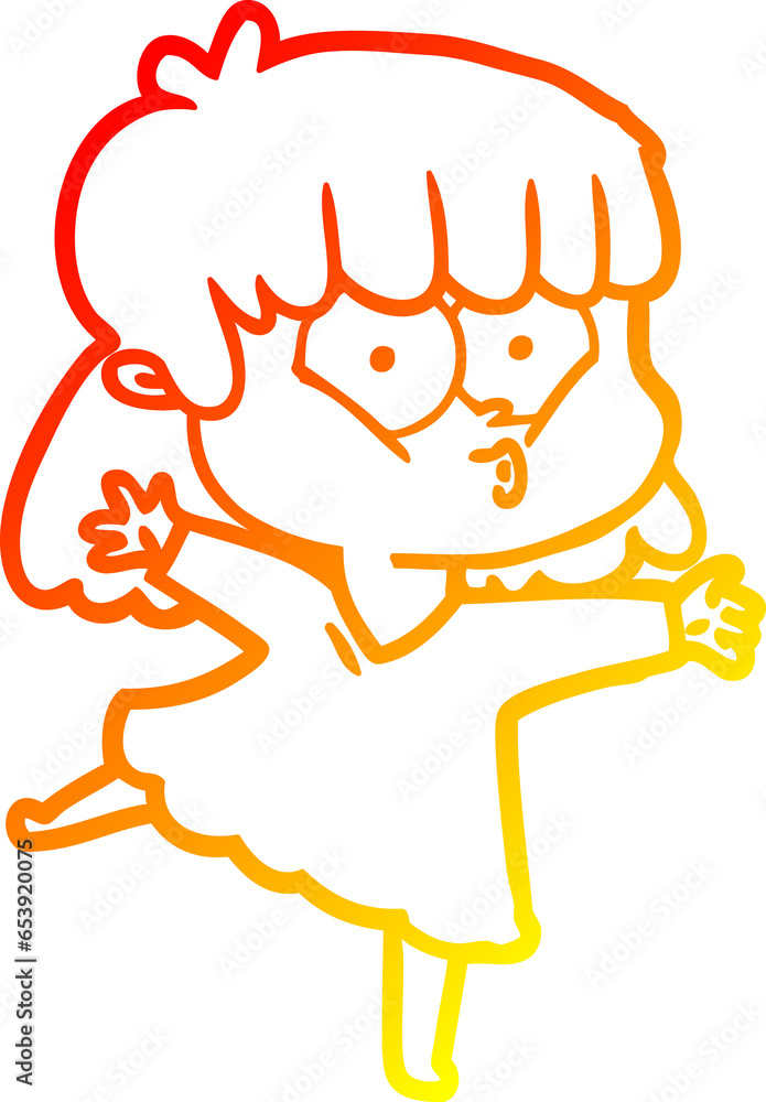 warm gradient line drawing of a cartoon whistling girl warm gradient line drawing of a cartoon whistling girl