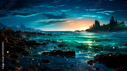beautiful seascape with a beautiful sea and a star of light.