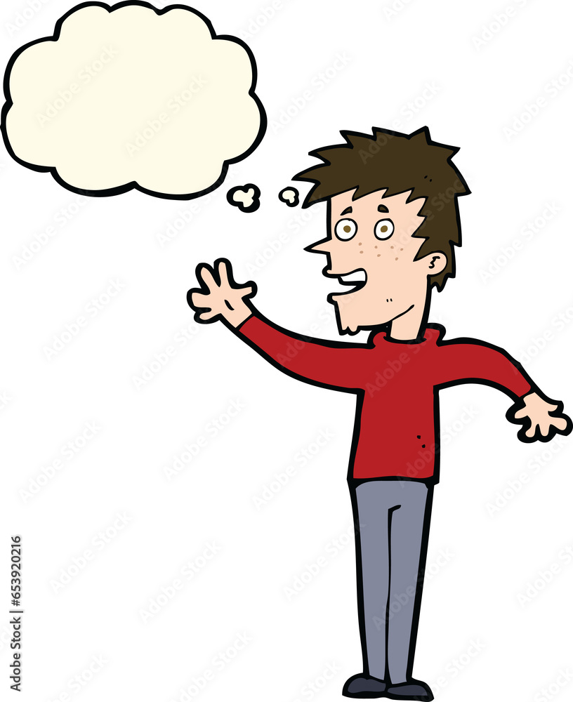 cartoon happy boy waving with thought bubble cartoon happy boy waving with thought bubble