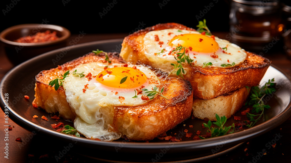 delicious fried eggs with herbs