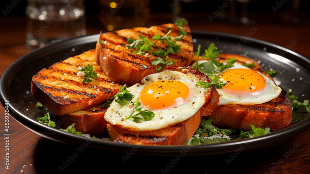 delicious fried eggs with herbs