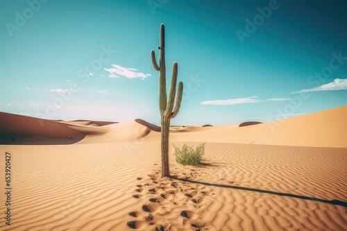 A lone cactus standing in the middle of a desert 